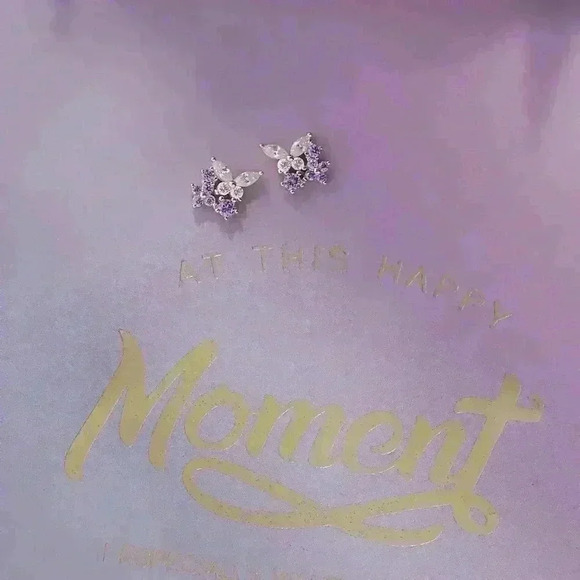 Free gift with purchase-S925 Lavender Butterfly Rhinestone Earring - Picture 4 of 10